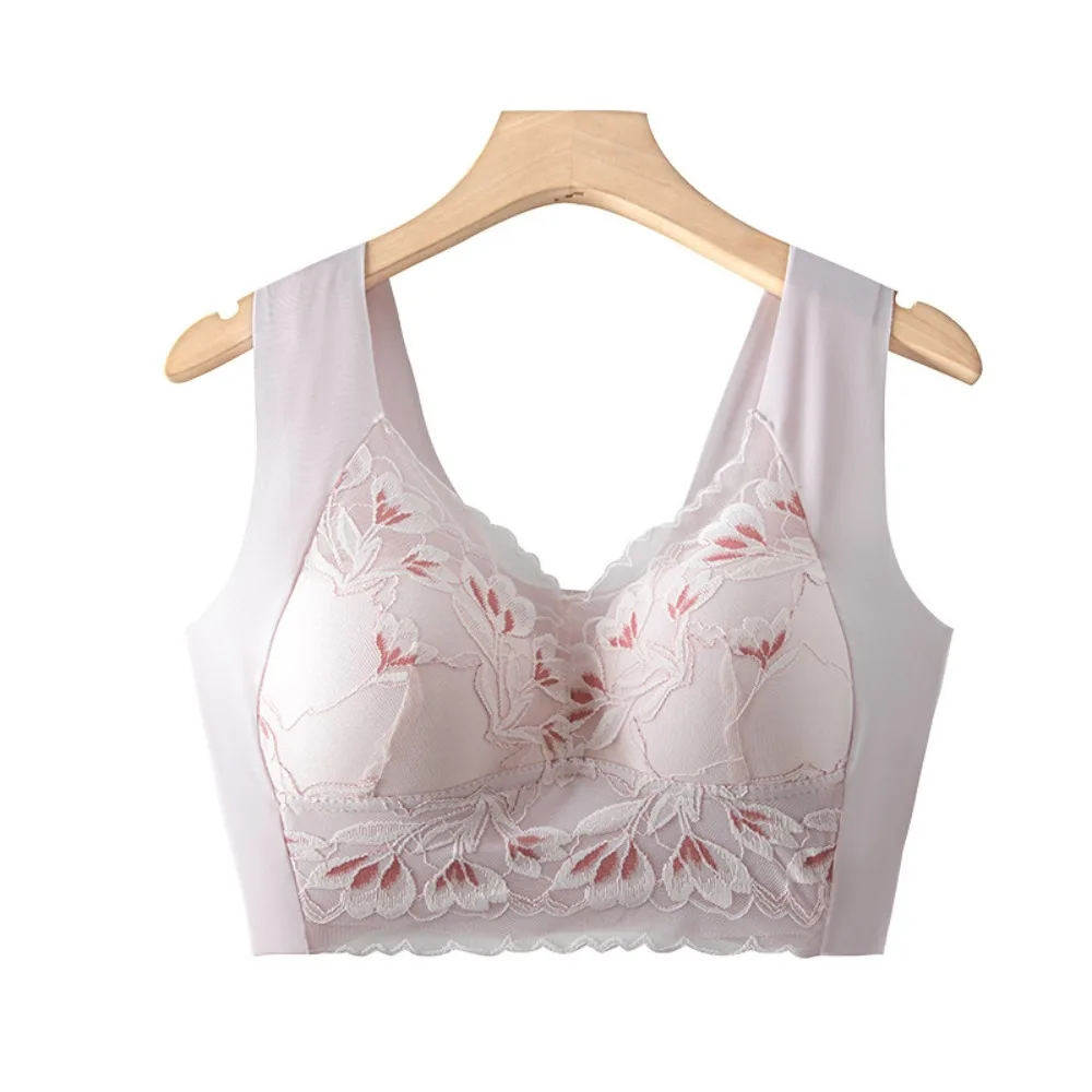 

Sweet Plus Size Lace Wireless Bra Push Up Shockproof Brassiere for Women Close-fitting Lingerie Deep V Underwear Gifts