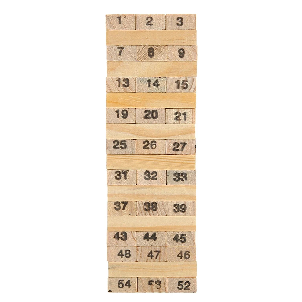 Wooden Blocks Stacking Game 54pcs Wooden Numbered Building Blocks With 4 Dices For Boys Girls Children