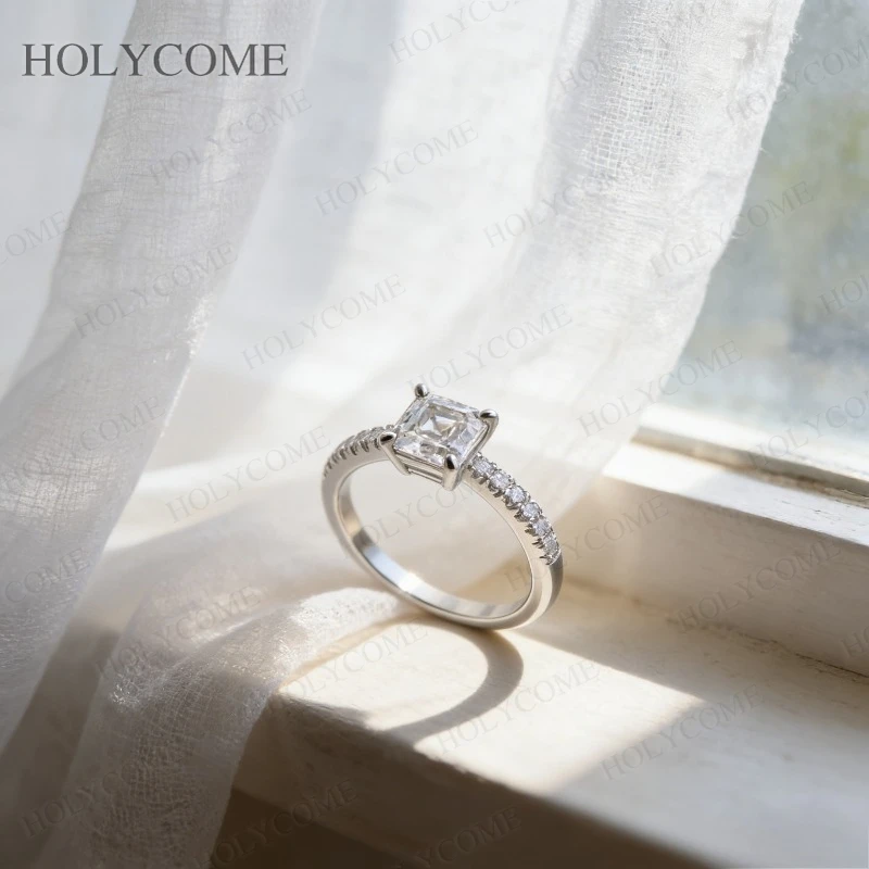Moissanite Ring 925 Sterling Silver 4-Prongs Design D Color Princess for Women VVS1 Engagement Wedding Promise Band Jewelry Gift
