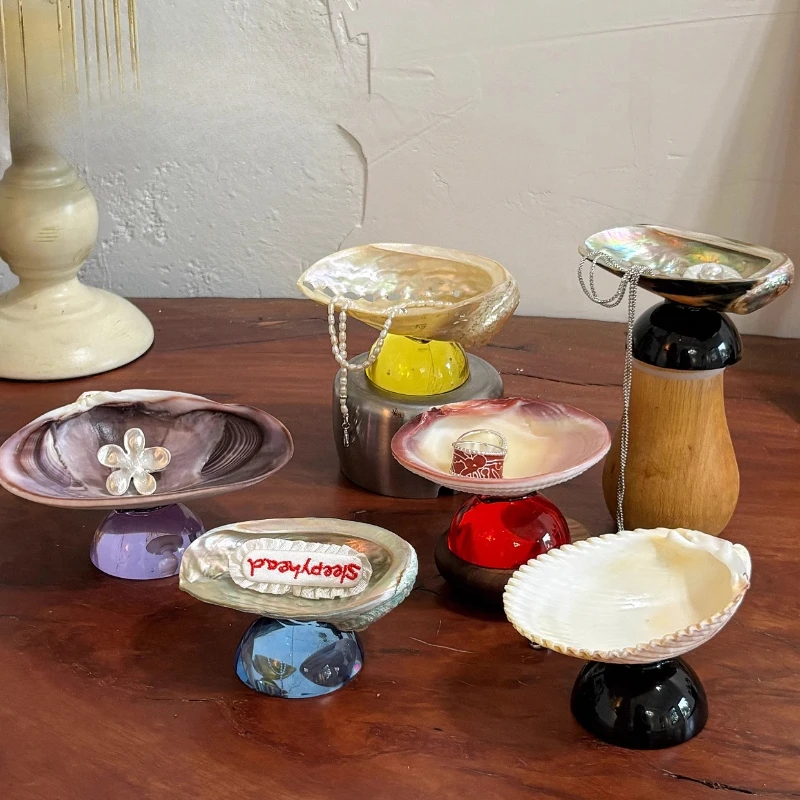 

Natural Shell Tray with Glass Base, Jewelry Display Stand, Fruit and Dessert Tray, Elegant Earring and Necklace Showcase