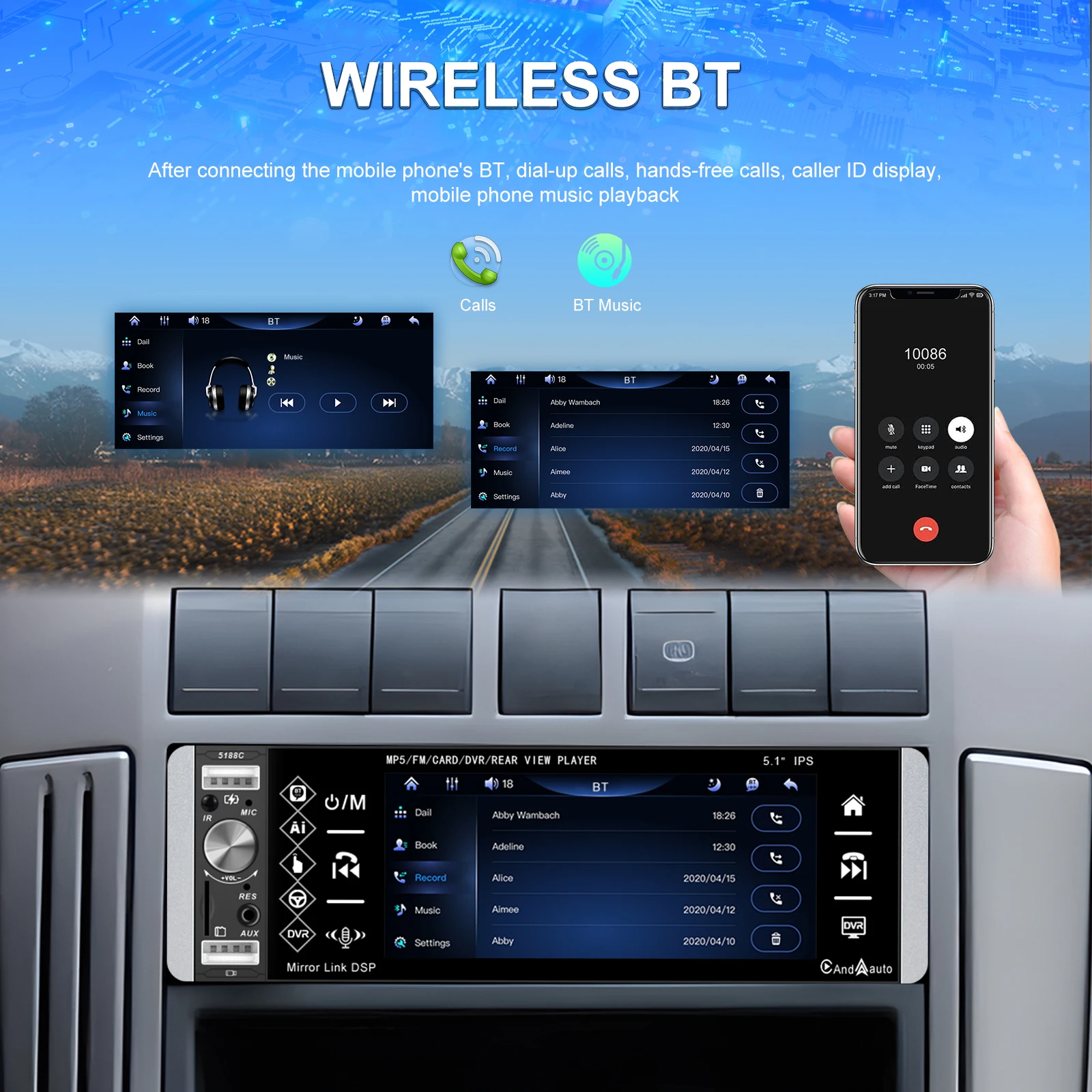 Podofo 1 Din 5.1 ''HD سيارة MP5 راديو مشغل فيديو Carplay أندرويد السيارات بلوتوث راديو السيارة FM RDS إلى USB SD DVR مساعد الصوت