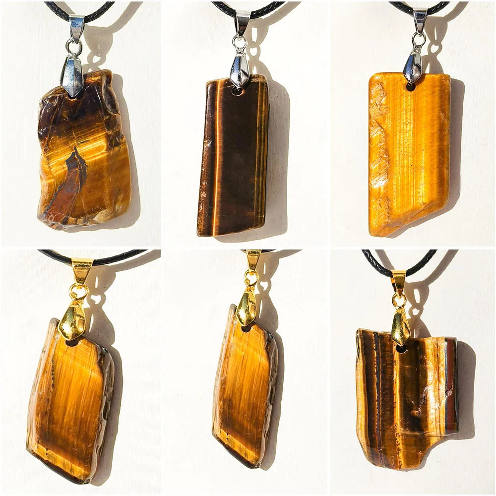 Natural Stone Yellow Tiger's Eye Stone Slice-shaped Pendant Polished Irregular Tiger's Eye Necklace