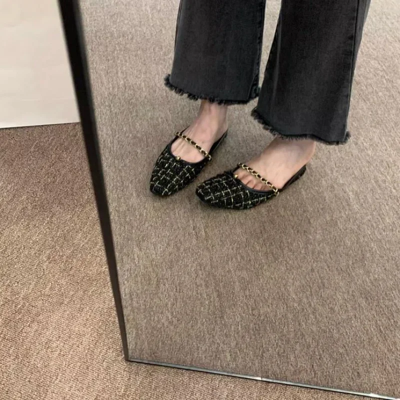 صنادل مماشي للموضة للنساء سهلة الارتداء برأس مسطح ملابس خارجية صيفية ماري جين نصف شباشب مطاطية نسخة مطورة 2025 نمط جديد #2