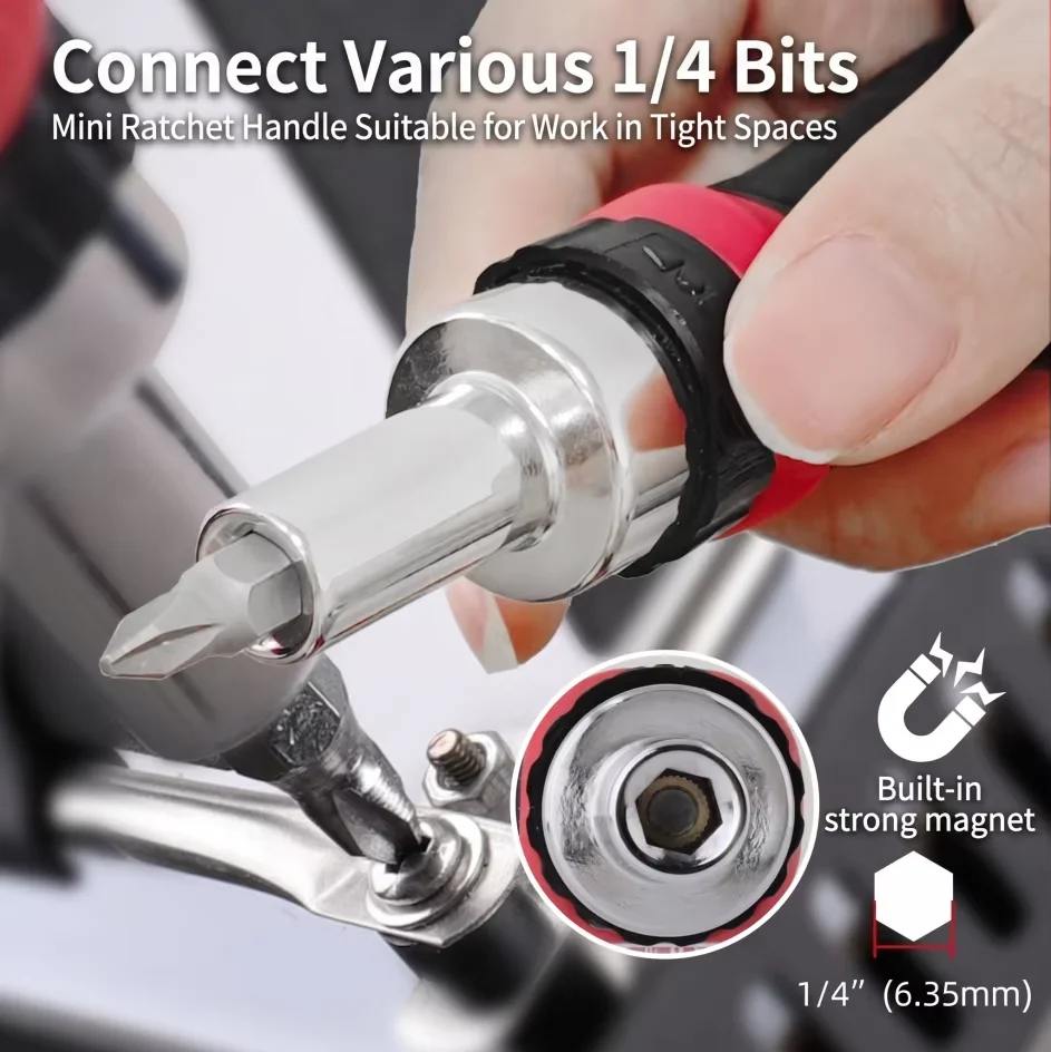 1/4-Zoll Mini-Ratschenschlüssel-Set, 72-Zahn Umkehrbarer Ratschensteckschlüssel, Sechskant-Bit-Schraubendreher, CR-V Handwerkzeuge für Fahrrad- und Autoreparatur, DIY – Detail 5