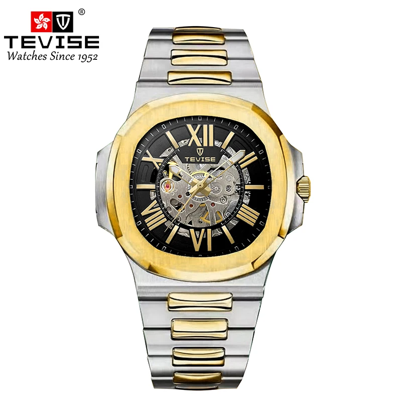 TEVISE Automatic Mechanical Watch for Men Stainless Steel Waterproof Skeleton Watch Luminous Watch Fashion Business Watch