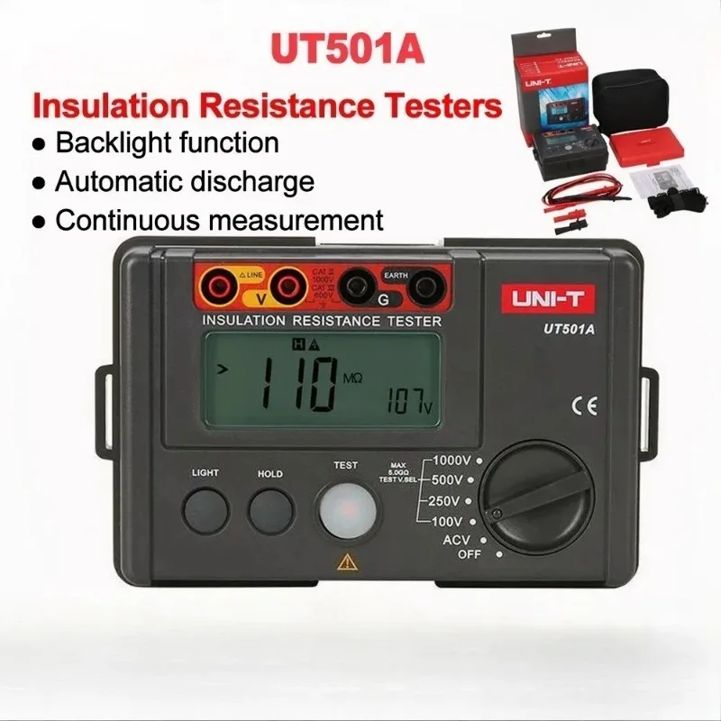 

UNI-T UT501A Insulation Resistance Tester 1000V Megohmmeter 5GΩ Ohm Meter Professional Digital Ohmmeter Electrical Megometer