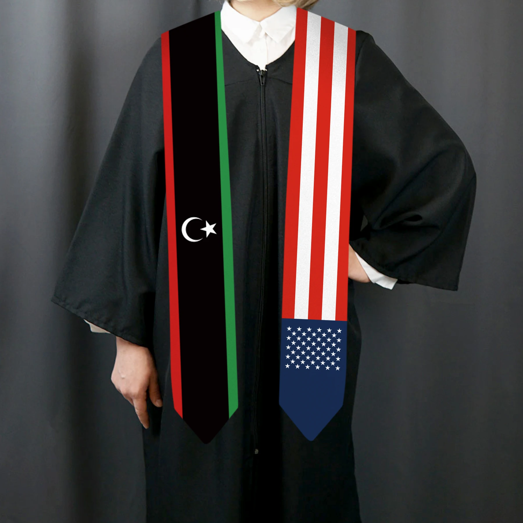 13x180cm USA And Libya Flag Graduation Sash Bachelor Gown Accessory Graduation Sash Scarf