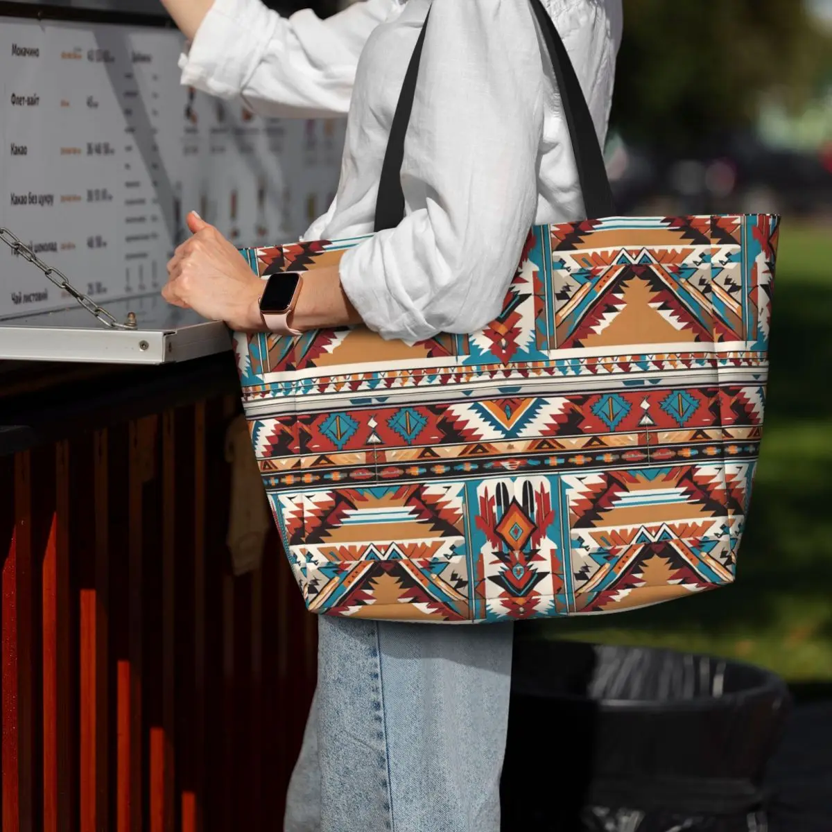 

Navajo Watercolor Pattern Beach Tote Bag Sport Gym Yoga Duffle Large Tote Bag Women Travel Bag Fitness bag