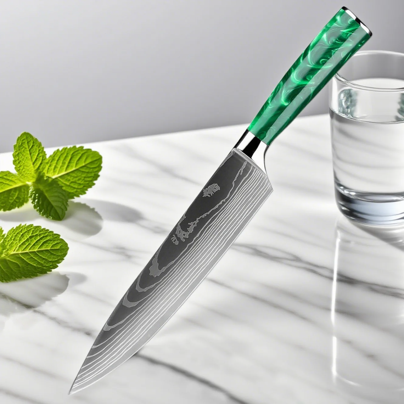 

Professional 8-inch Chef Knife Premium Stainless Steel Kitchen Knife Laser Patterned Slicing and Cutting Knife Ergonomic Handle