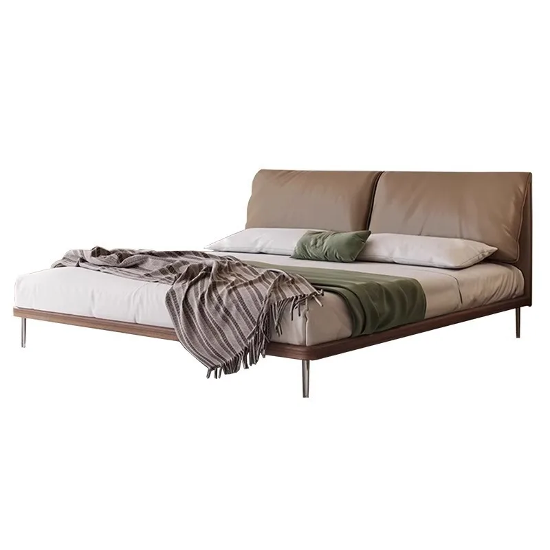 First layer cowhide elephant ears leather bed double master bedroom wedding bed Italian light luxury leather soft bag bed 1.8