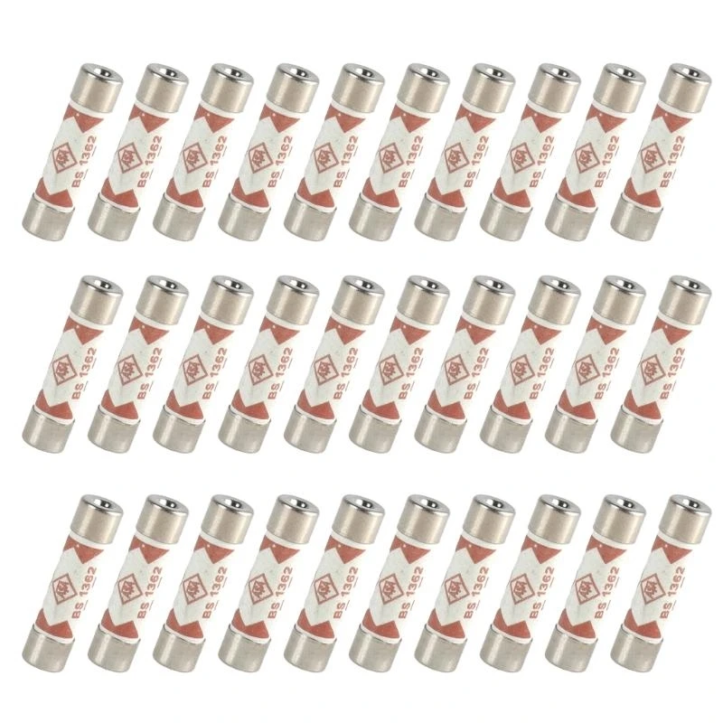 30pcs 13Amp UK BS1362 Fuses High Sensitivity Tube Fuses Temperature Resistant Fuses Upgrades for Household Circuits