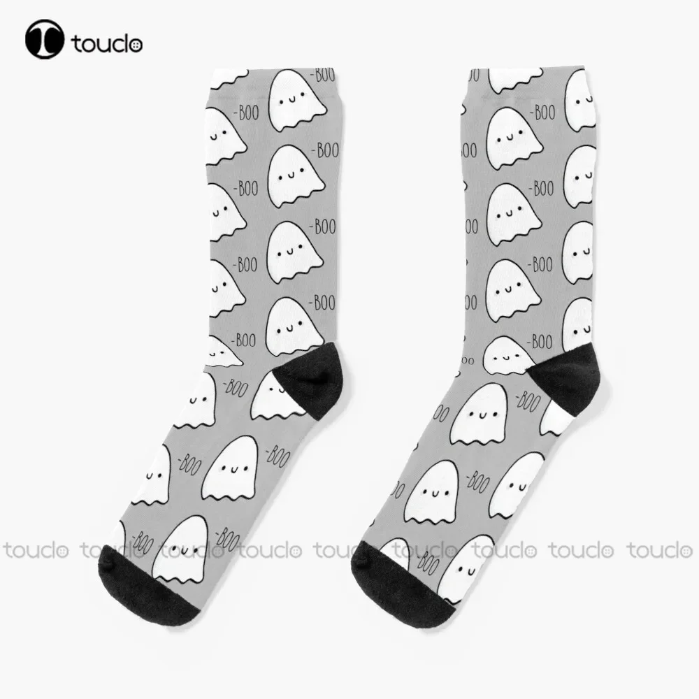 

Бу! Носки Ghost Cute Ghost Boo на Хэллоуин, черные носки, мужские персонализированные носки унисекс для взрослых и подростков, молодежные носки 360° ° Цифровая печать