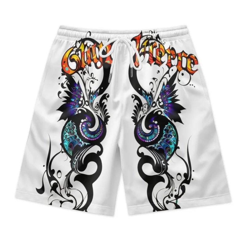 Dreamy Butterfly Print Men's Drawstring Waist Shorts Quick Dry Polyester Breathable Beach Shorts Casual Sport Shorts