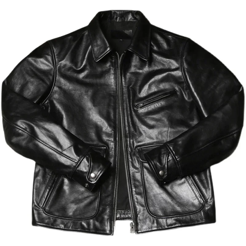 LNY!Wholesales.Brand new Us retro horsehide jacket.black vintage slim rider genuine leather coat.Plus size quality