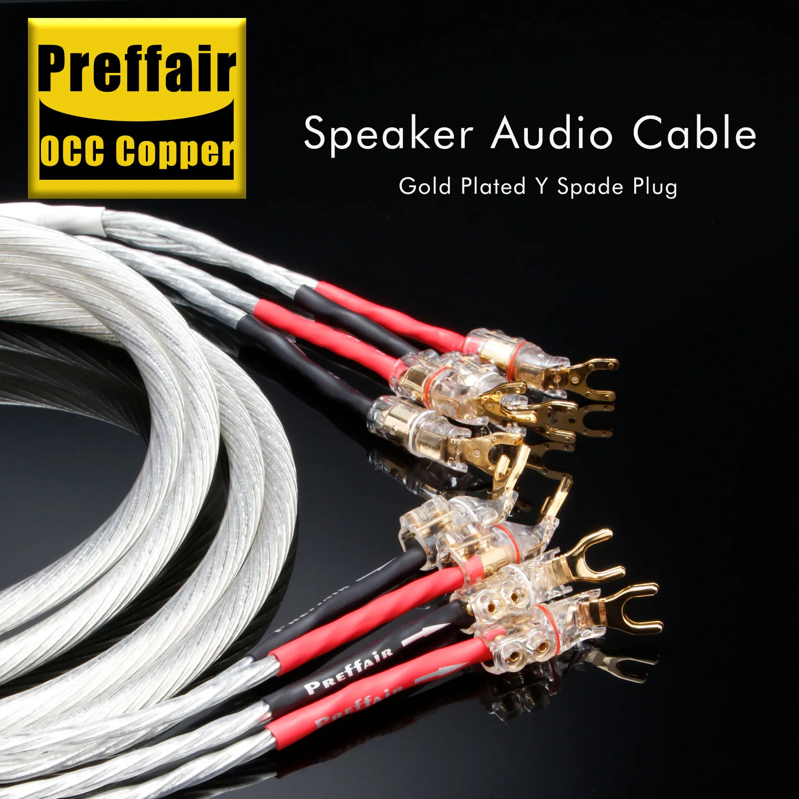 

Pair 8n Occ Silver Plated Biwire Speaker Cable Gold Plated 2Y to 2Y Spade Plug Audio Cable Connecter