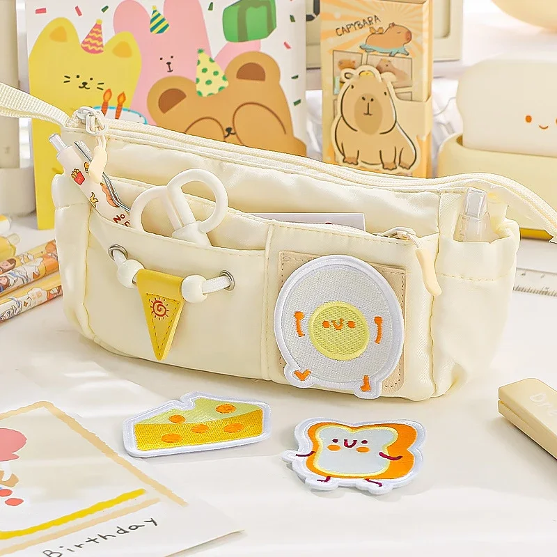 Cheese Patterned Large Capacity Zipper Pencil Bag for Store Pens, Pencils, Erasers, Brush, and Makeup