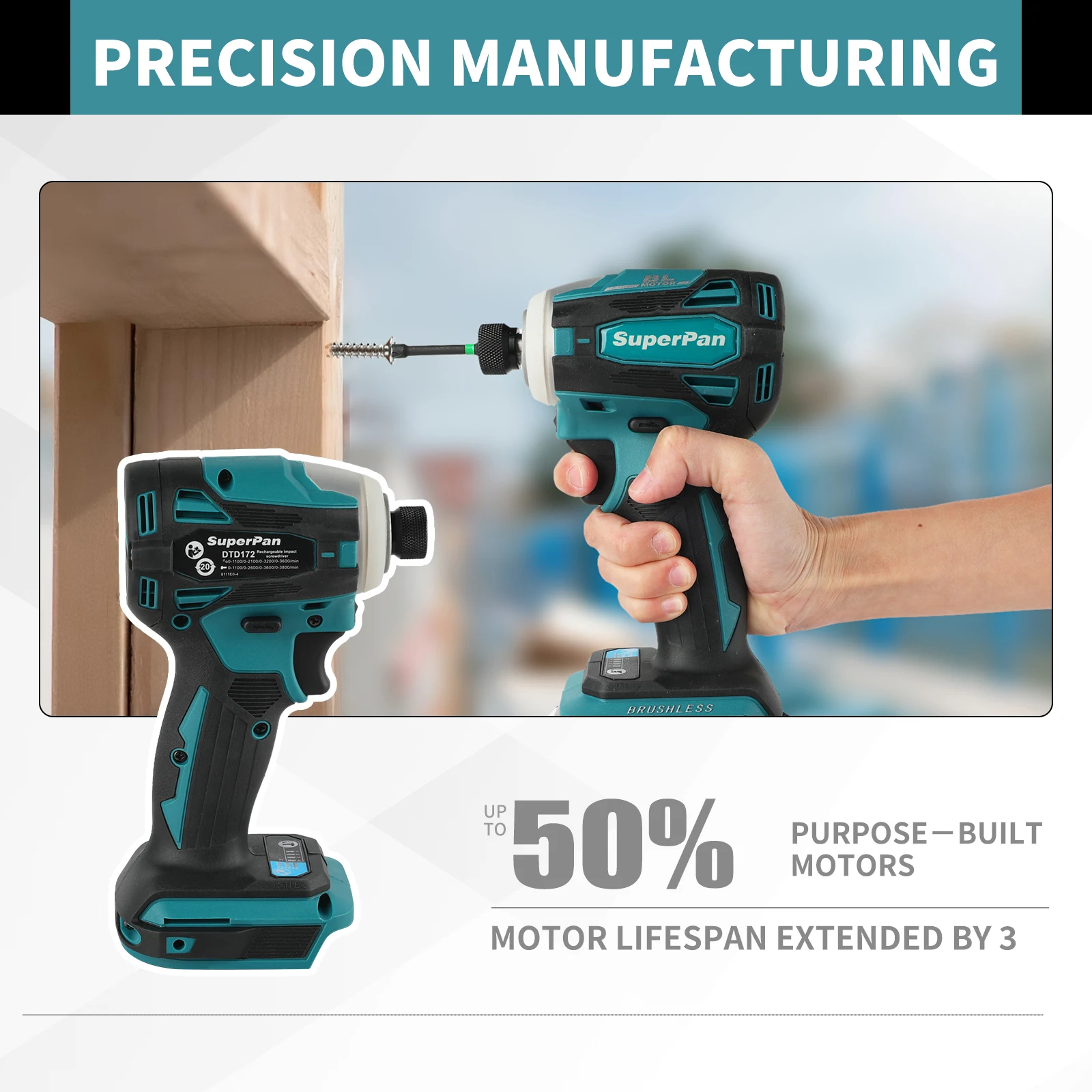 

Бесщеточный ударный шуруповерт и электродрель SuperPan SP172 LXT BL для работы по дереву, совместимый с аккумуляторами DeWalt 18В