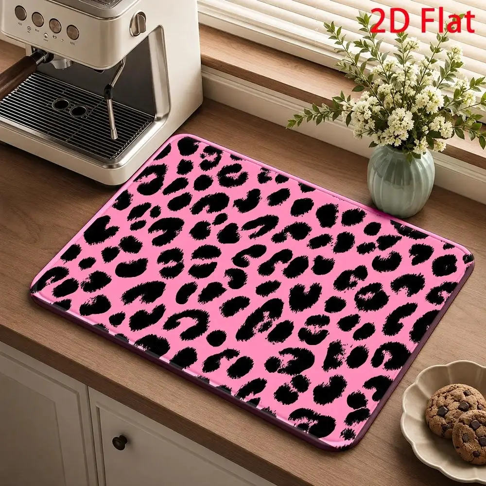 Bold Pink Black Leopard Spot Print Washable Durable Kitchen Countertop Drying Mat For Stylish Modern Home Vibe