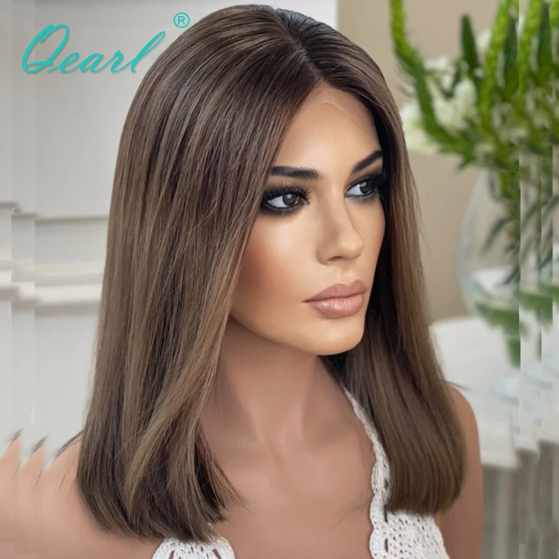 Glueless Wig New in 100% Human Hair Wigs for Women Chestnut Brown Highlights Lace Frontal Wig Sale Bob Natural Straight Qearl