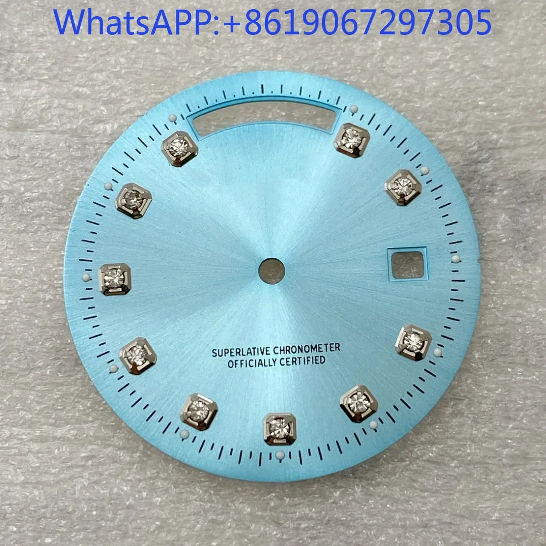 Esfera Sunburst adecuada 8285, movimiento mecánico automático, reloj de diamante, accesorios Mod, marcadores plateados, esfera blanca