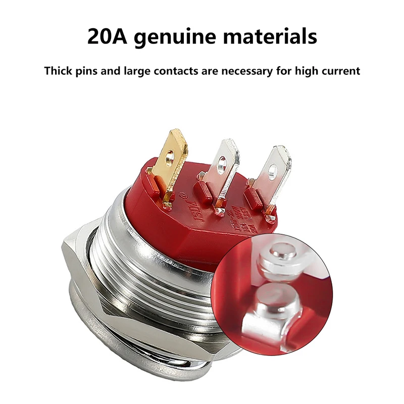 22MM Button Stainless Steel Rocker Switch 12-24V/20A Toggle Switch 220V/15A ON-OFF Self-locking 3-Pin Button Apply To Car Boat