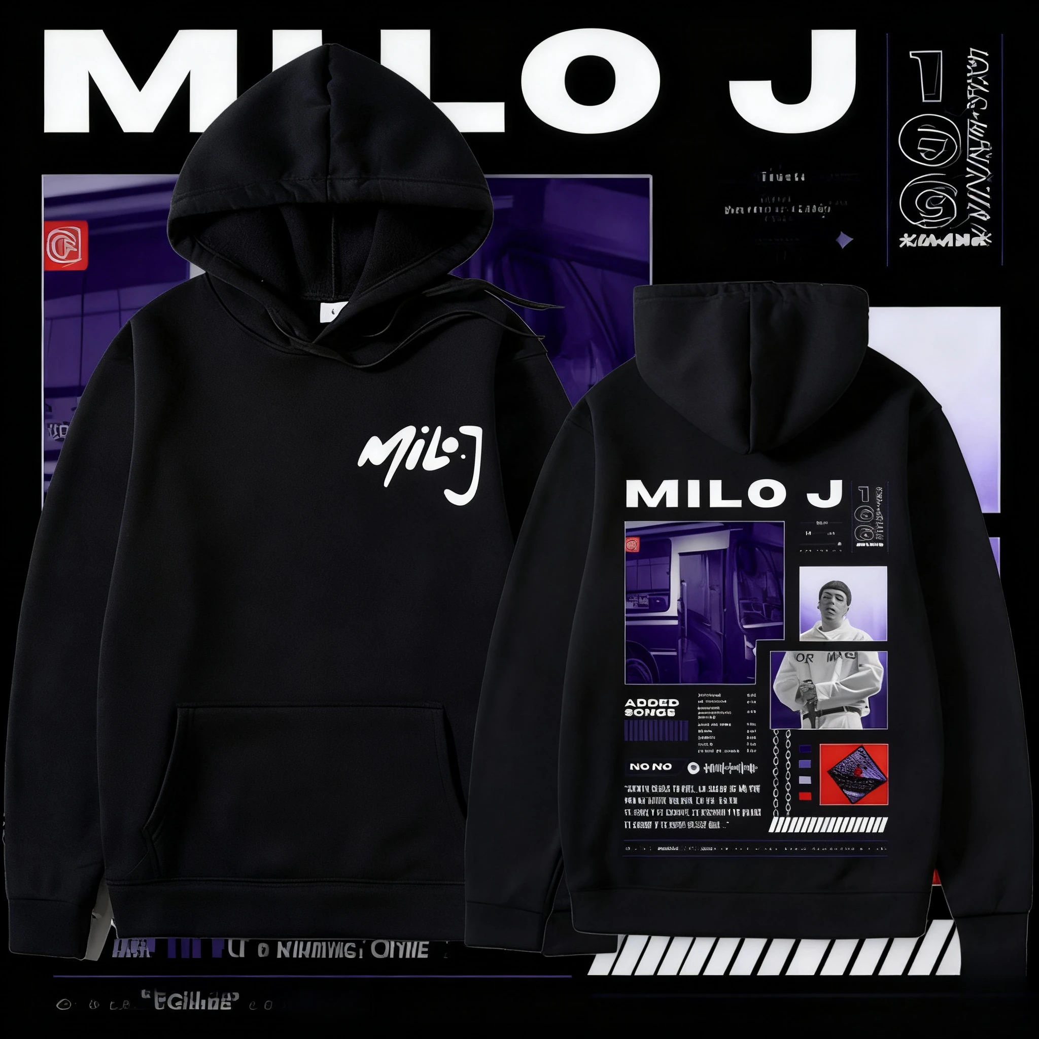 Bluza z kapturem z nadrukiem, merch z albumu rapera Milo J 166, bluza hip-hopowa, jesień/zima 2025-26, czysta bawełna 100%, bluza z nadrukiem.