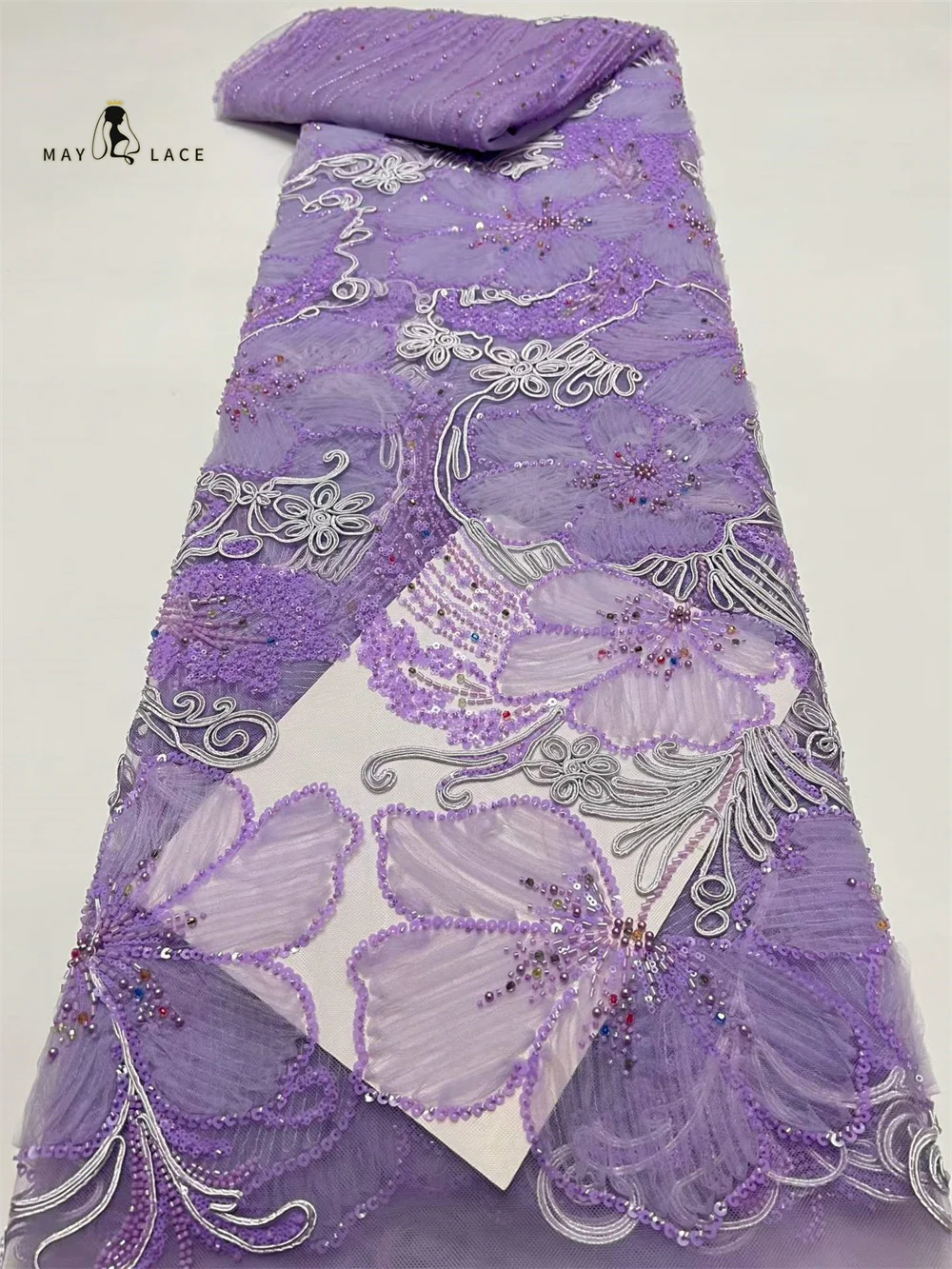 

African Mesh Lace Fabric Nigerian Beads Lace Fabric Sequin 2026 High Quality French Nigeria Lace Dresses for Women Party Wedding