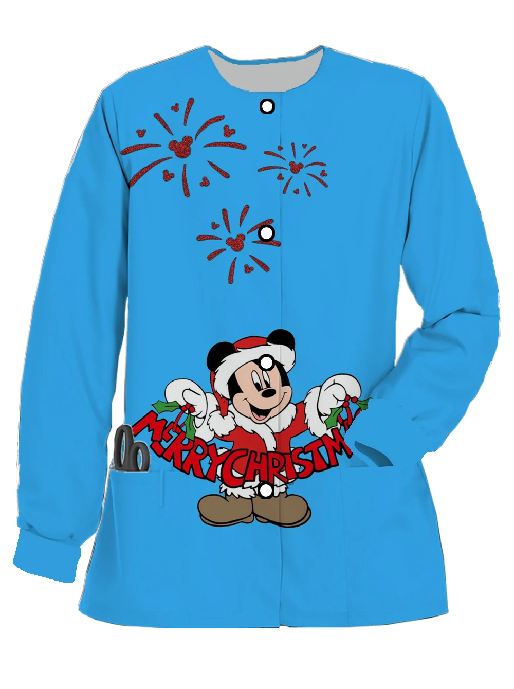 Autumn and winter surgical clothes long-sleeved Christmas Christmas Mickey print long-sleeved clinic medical uniform nurse top