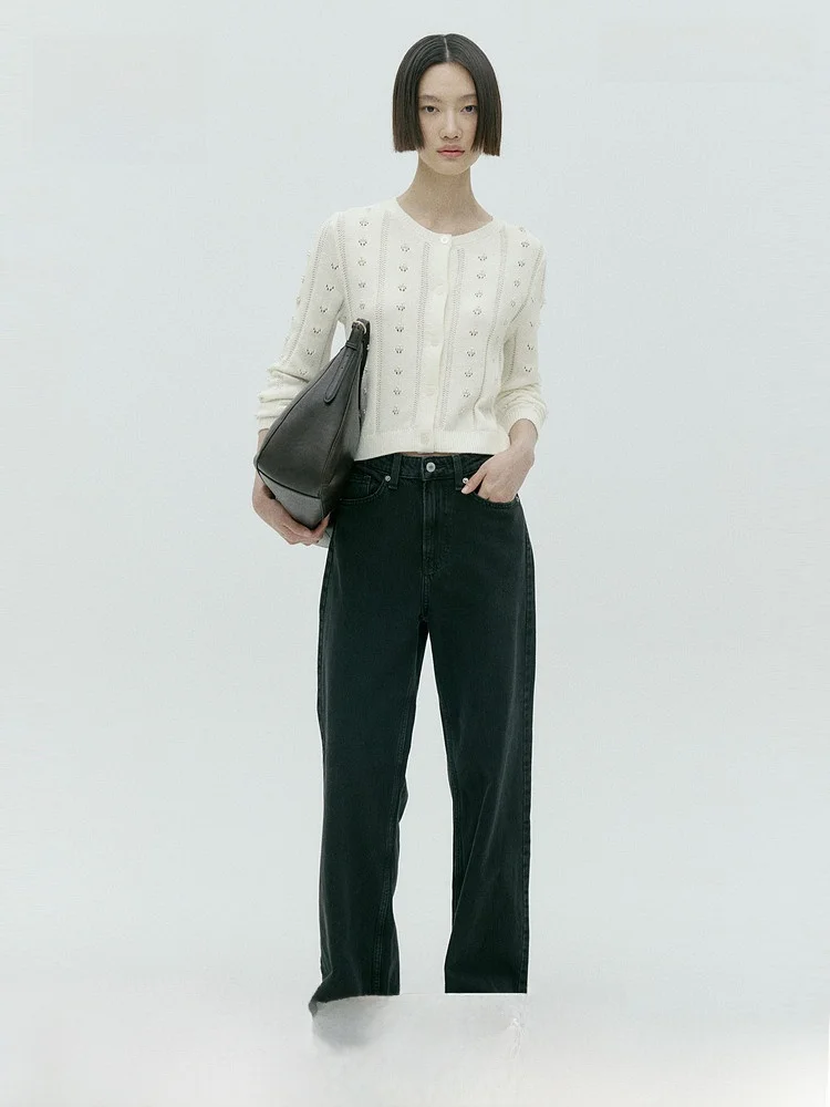 

H&M Spring New Women's Decorative Open Cardigan Button Pearl Cotton Acrylic Blend Regular Thin Casual Sle 332427