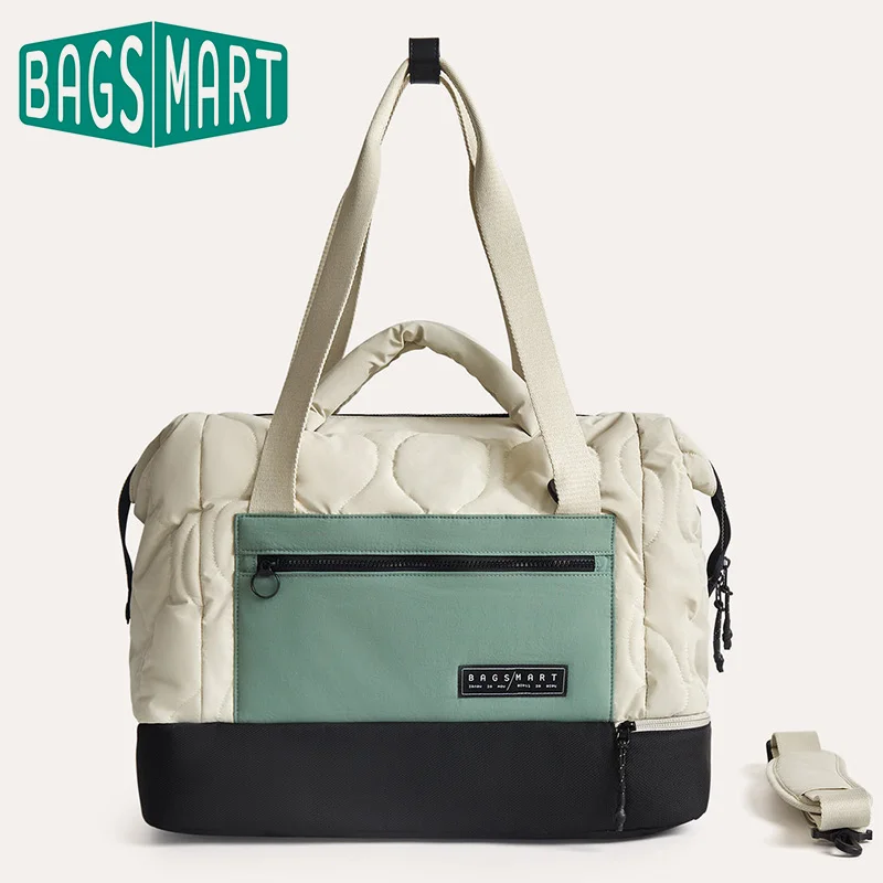 BAGSMART Boston Bags Bolsa de lona grande de 34 L con compartimento para zapatos Maleta de viaje impermeable Bolsa de mano adecuada para computadora portátil de 15,6 pulgadas