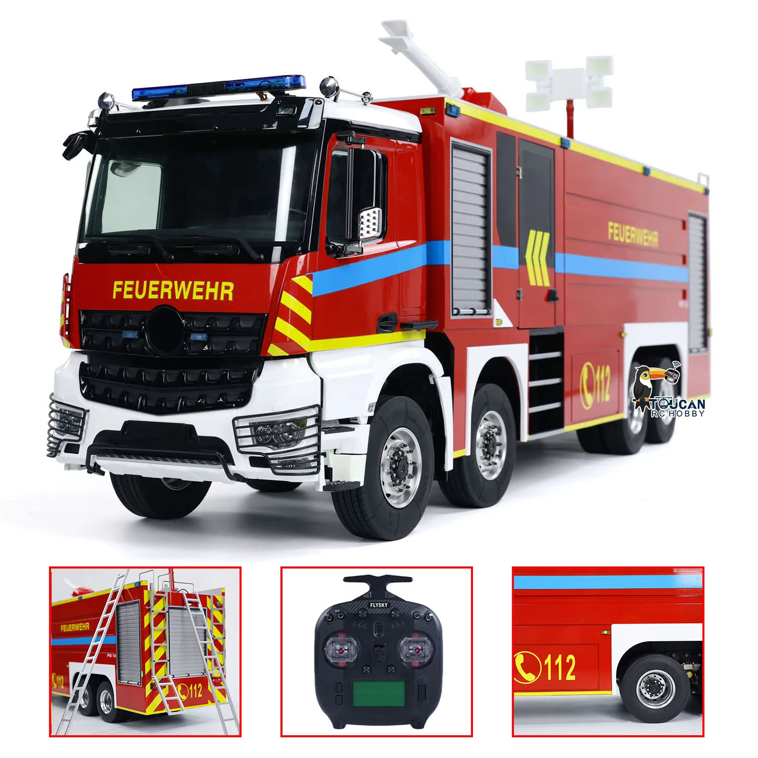 1/14 8x4 Metal Chassis RC Fire Fighting Truck Radio Control Fire Car Light Sound Remoted Painted Finished Cars Vehicle TH24131