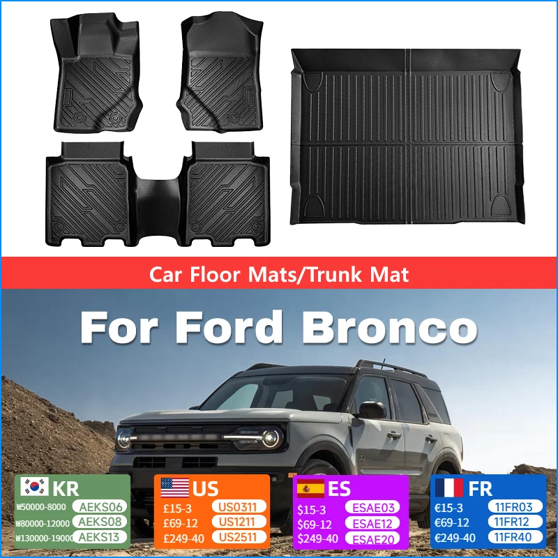 

Floor Mat Trunk Mat Cargo Liner for Ford Bronco 2021-2025 Left Hand Drive Water-proof Anti-slip Stain-proof Car Accessories