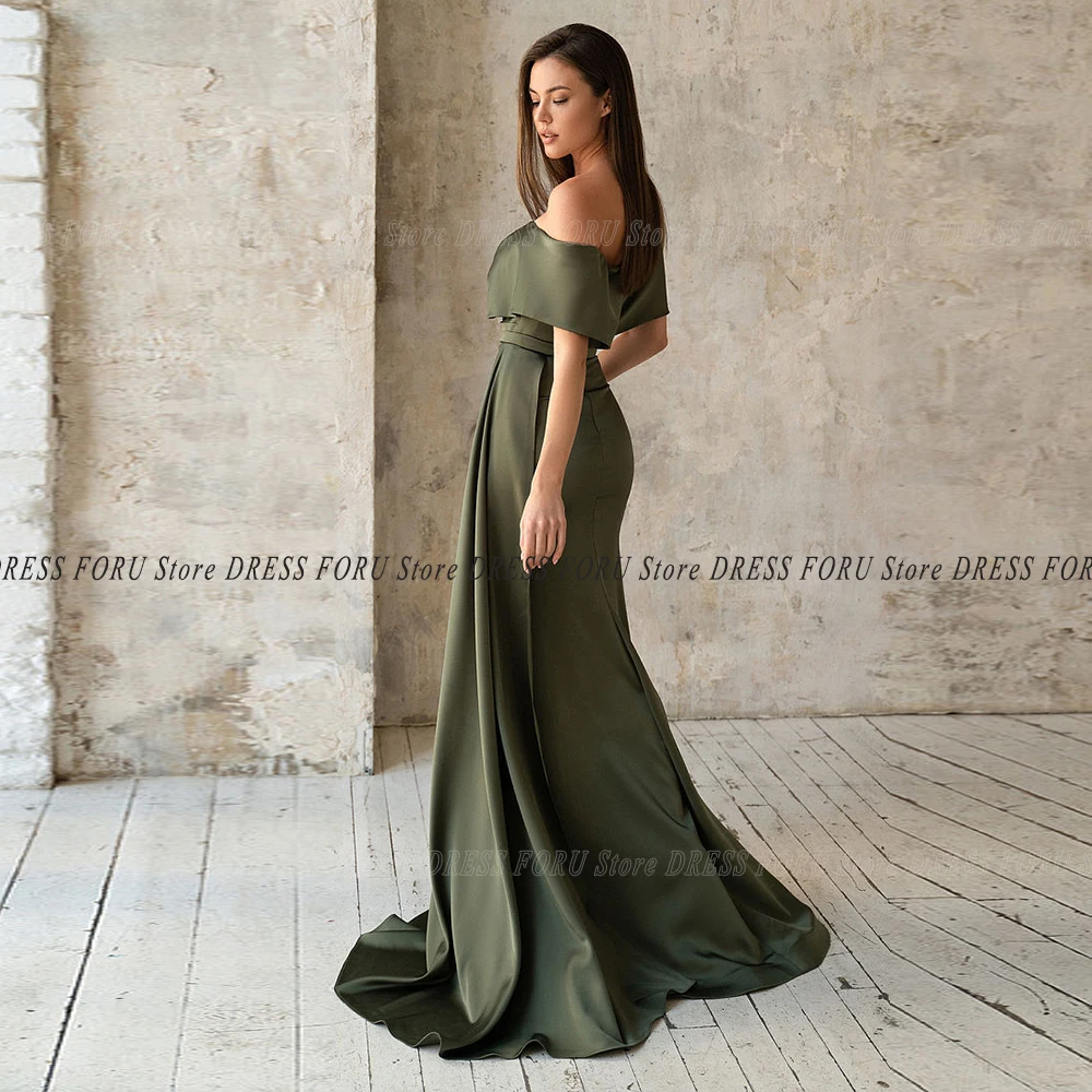 Olive Green Off Shoulder Long Evening Dress Side Split With Detachable Train Floor Length Prom Party Gown 2023 Vestido De Fiesta