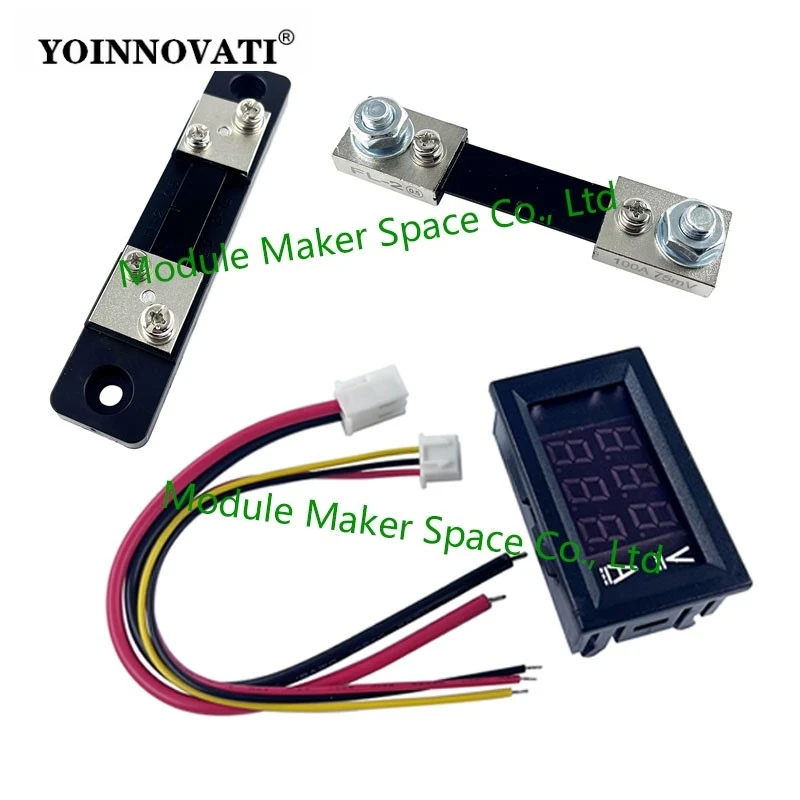 Mini Digital Voltmeter DC 0-100V 1A 10A 50A 100A Amp Volt Voltage Current Meter Detector Tester Dual LED Display Gauge+Shunt