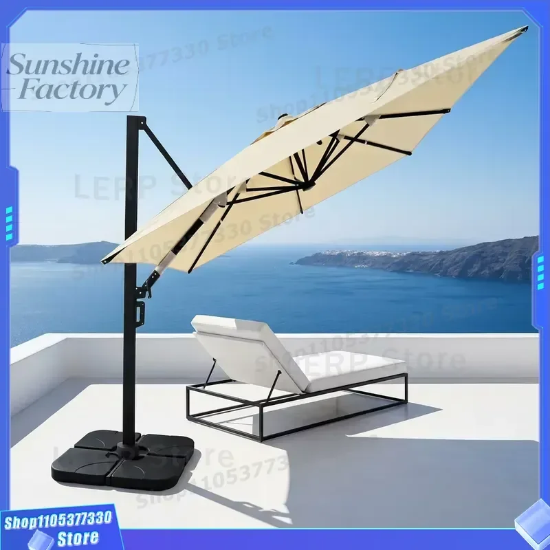 Outdoor Sunshade Hanging Umbrella 10ft Single Layer Windproof Offset Parasol with Weighted Stand