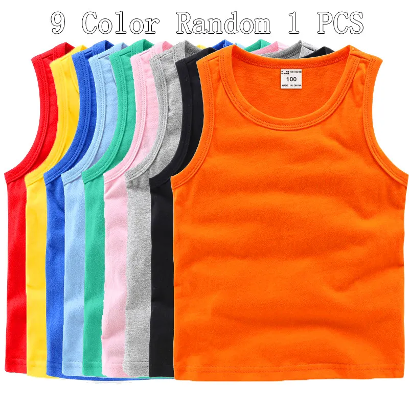 Random 1PCS Children's Vest Solid Tank Top Summer Sleeveless Undershirt Boys Girls Breathable Basic Singlet Vest 9 Color 2-12T