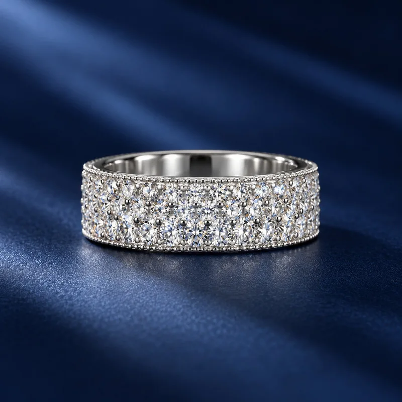 Light Luxury Platinum Pt950 Ring For Women, Featuring A Pave Setting With Moissanite Stones, A Sparkling Diamond Ring Jewelry