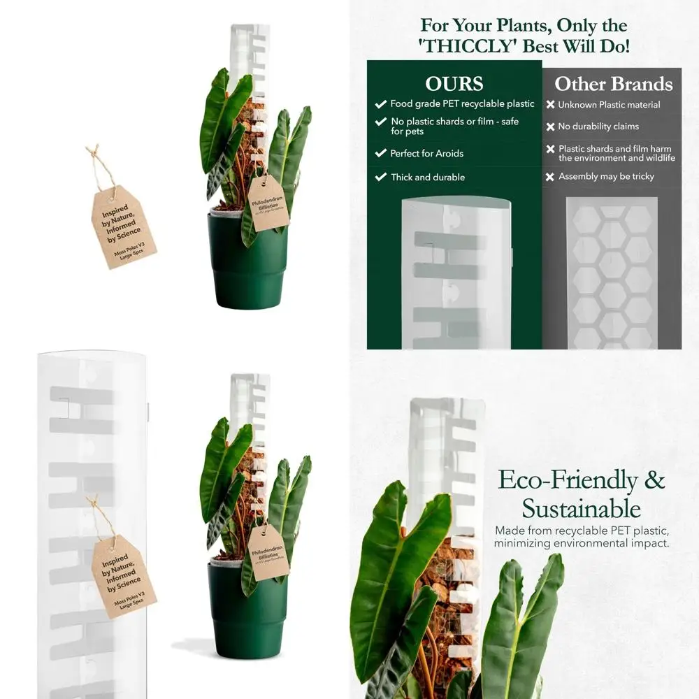 

V3 GrowPole Large 5 Pcs - Front Opening Plastic Moss Poles for Climbing Plants, D-Shaped Moss Pole for Monstera Plant Support Pl