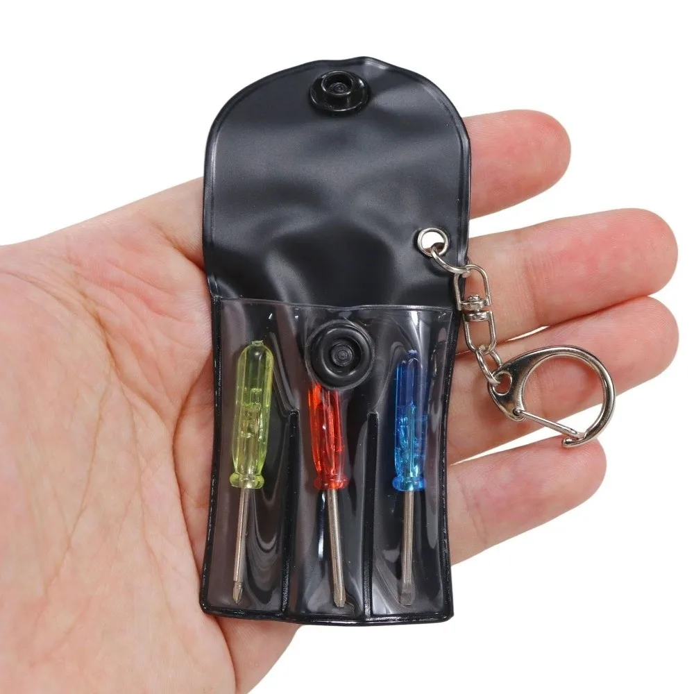 3/4 Piece Set Mini Screwdriver Set Leather Bag Precision Keychain Tool Kit Irregular Shaped Bits Hanging Buckle