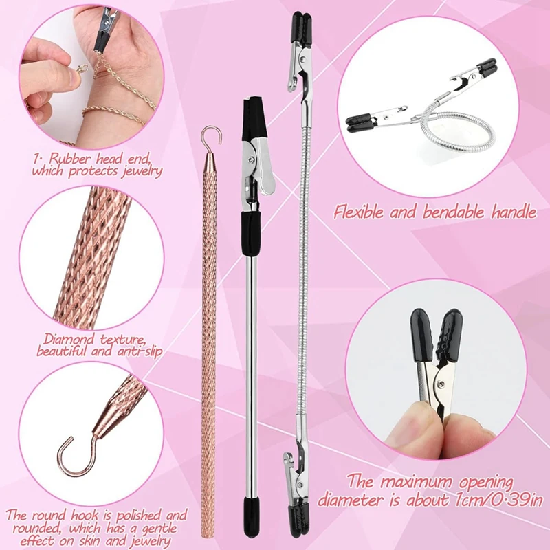 ABVA-3Pcs Bracelet Helper Tools, Wearing Assistance Hook And Clips Quick Wear And Disassembly Fastener Helper Tool