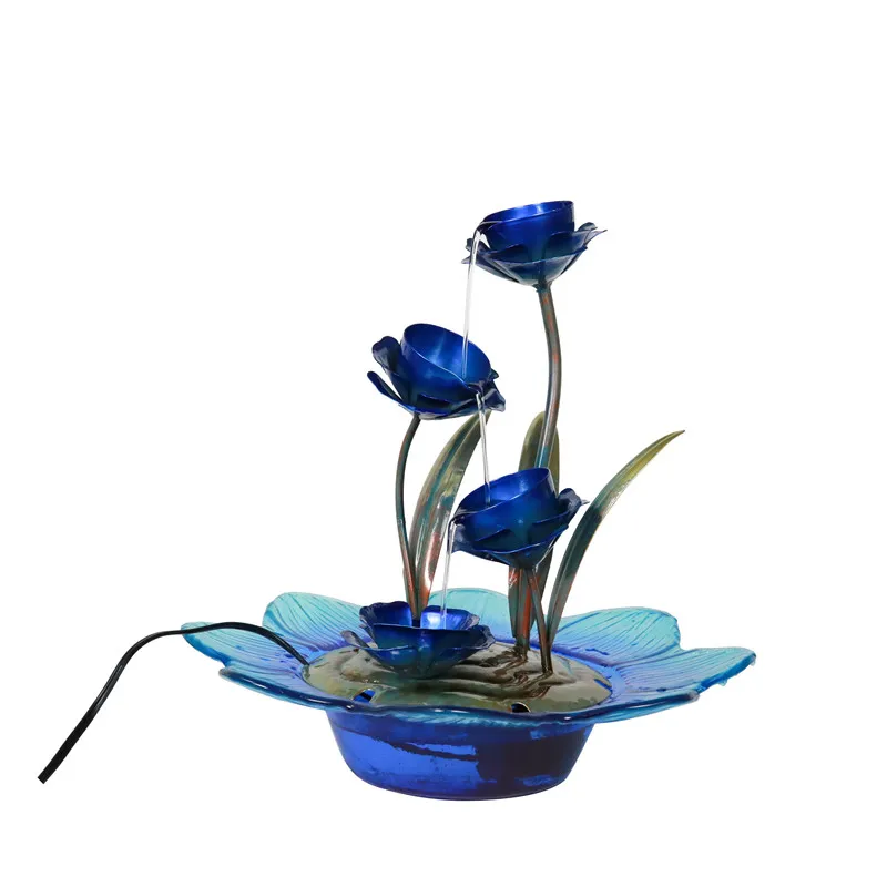 Indoor Desk Decoration 3-Tiers Metal Rose Relaxation Tabletop Waterfall Fountain