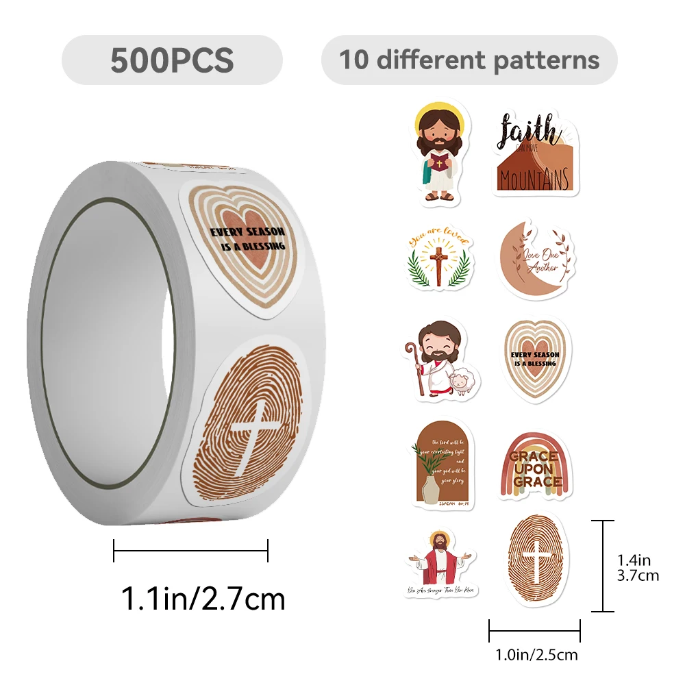 500pcs/roll jesus roll stickers scripture christian decorative laptop scrapbook diary diy guitar water cup stickers