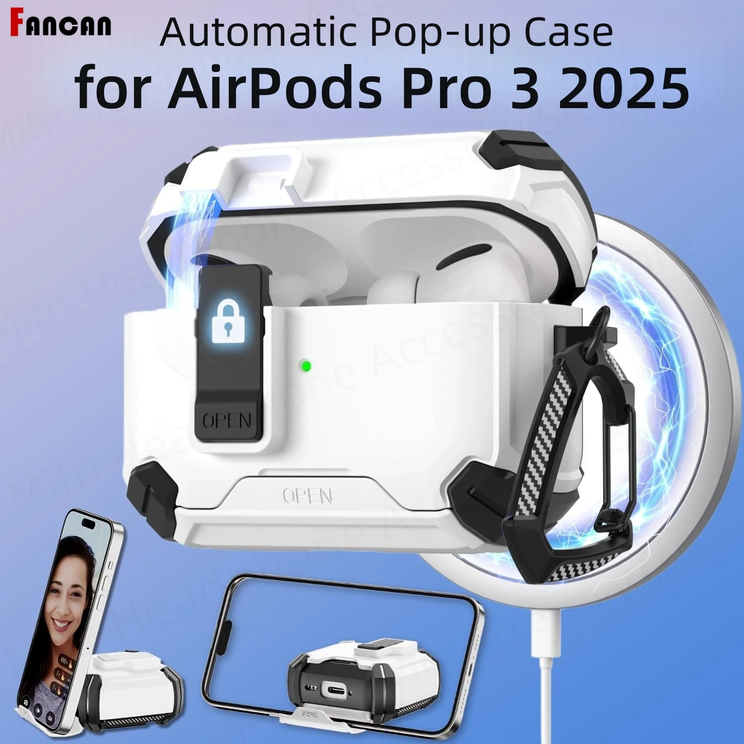 for new airpods pro 3 case with Secure Lock Clip Automatic Pop-up Case Full-Body Shockproof Protective Cover for AirPods Pro2 3
