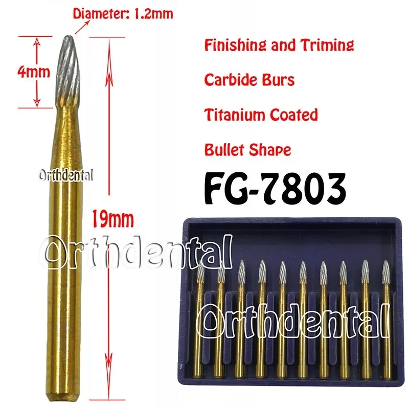 1 Box Dental Burs Trimming Finishing Drill Titanium Carbide Tungsten Plated High Speed FG 7901/7803/7104/7404 Dentistry Lab Tool