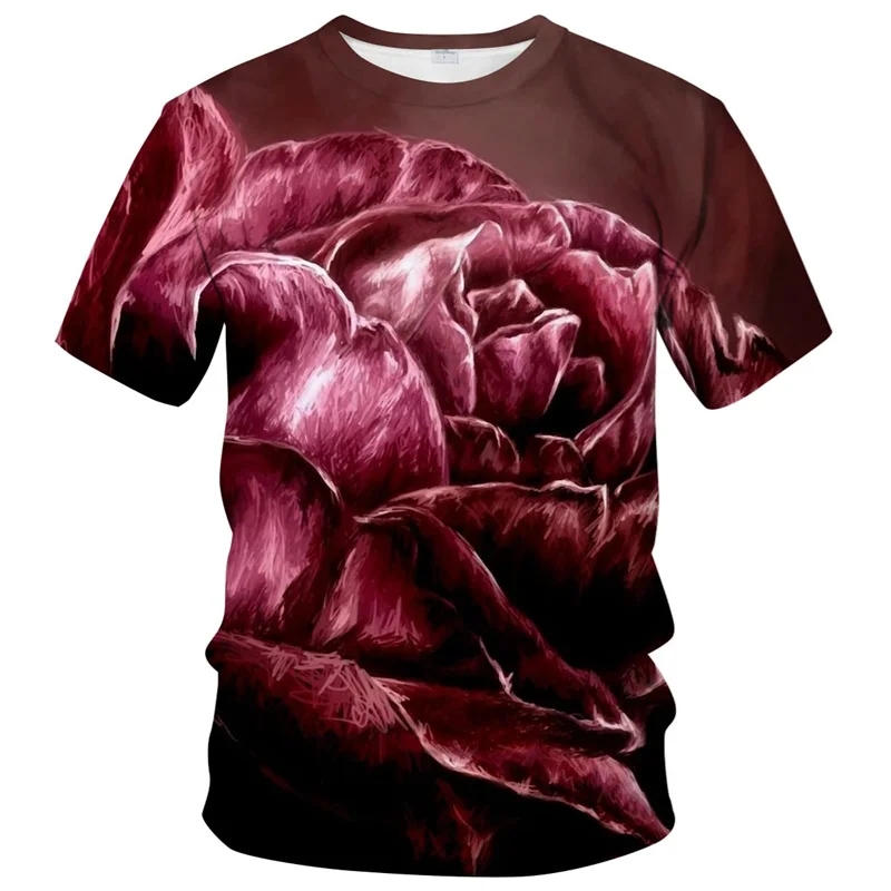 Men 3D Printing Flower Roses Graphic T Shirt Harajuku Fashion Womens Clothing T-shirt Summer Casual Kids Clothes Tops Streetwear