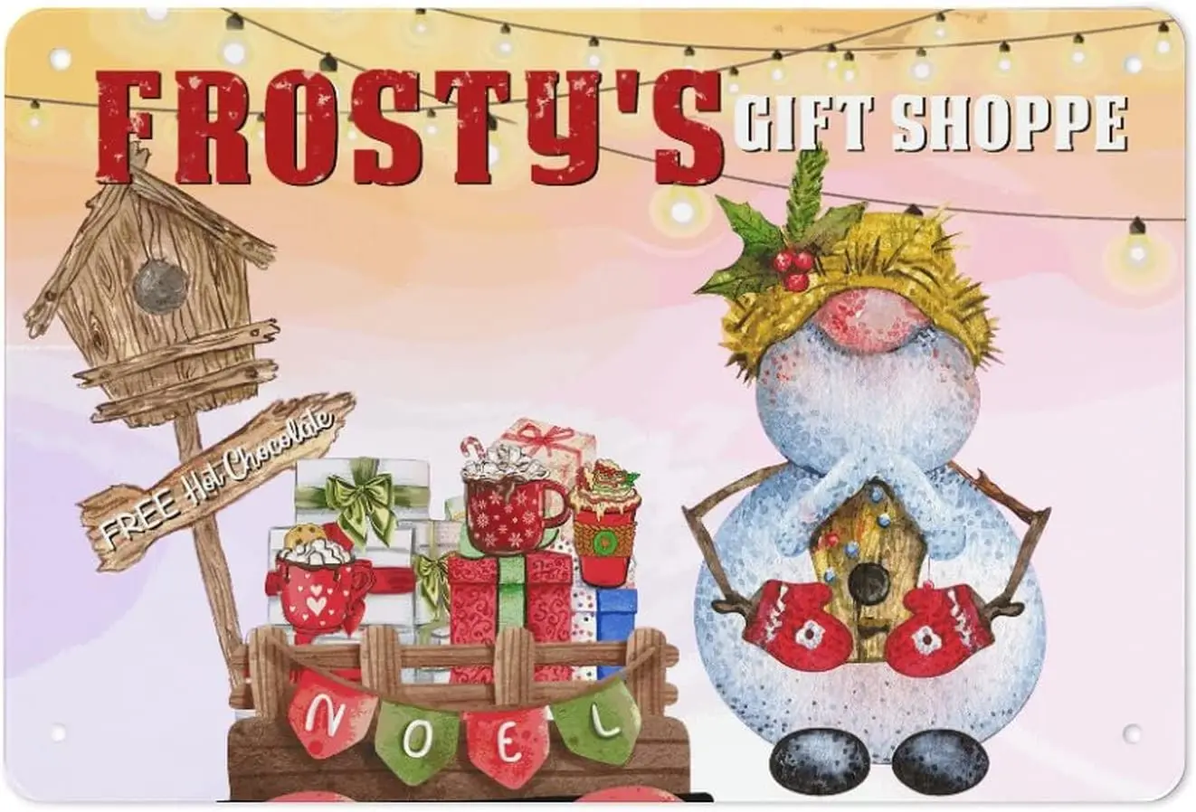 คริสต์มาส Happy Snowman ช็อกโกแลตร้อนดีบุกป้าย Xmas Snowman ป้ายโลหะดีบุกฉากฤดูหนาวแผ่นผนังสําหรับ Home Cafe Bar Wall Art D