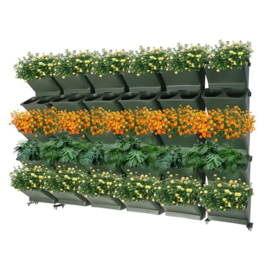 Vertical Wall Planter For Balcony And Garden Use, Made Of Durable Fabric, Gray Color, Stackable With 60 Self-Watering Pockets F