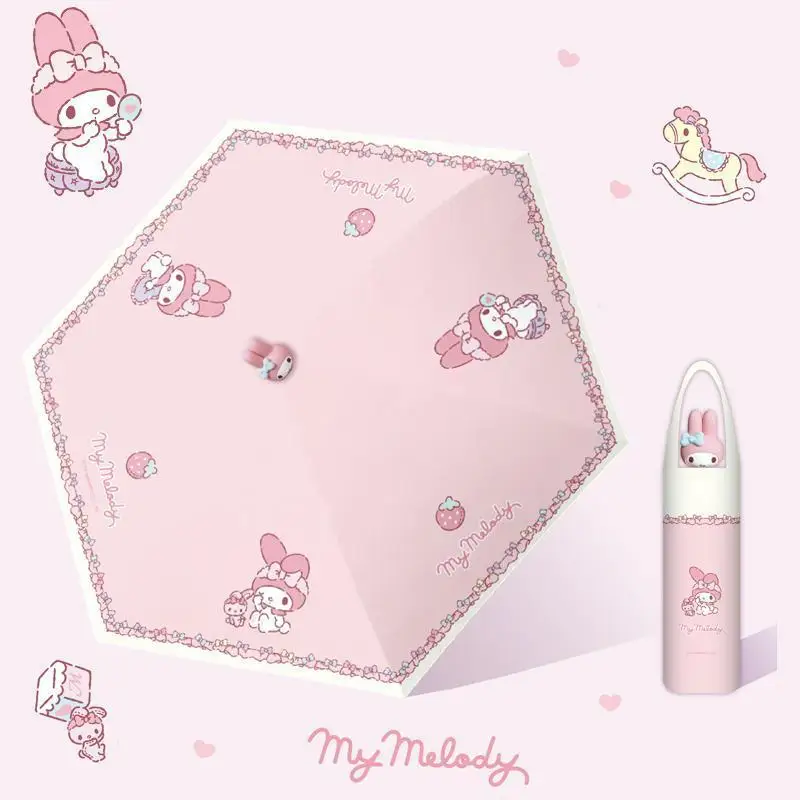 

Hello Kitty Small Five-Fold Umbrella Sanrio Cute Sweet Exquisite Manual Nice Appearance Cartoon Summer Kawaii Sunscreen Umbrella