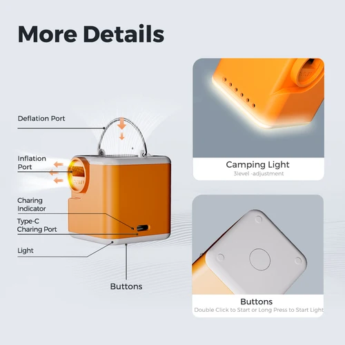 Imagen 2 del producto WESTTUNE Mini bomba de aire eléctrica 3 en 1, bomba de aire portátil, inflador/desinflador rápido con luz LED para colchón de sofá de Camping