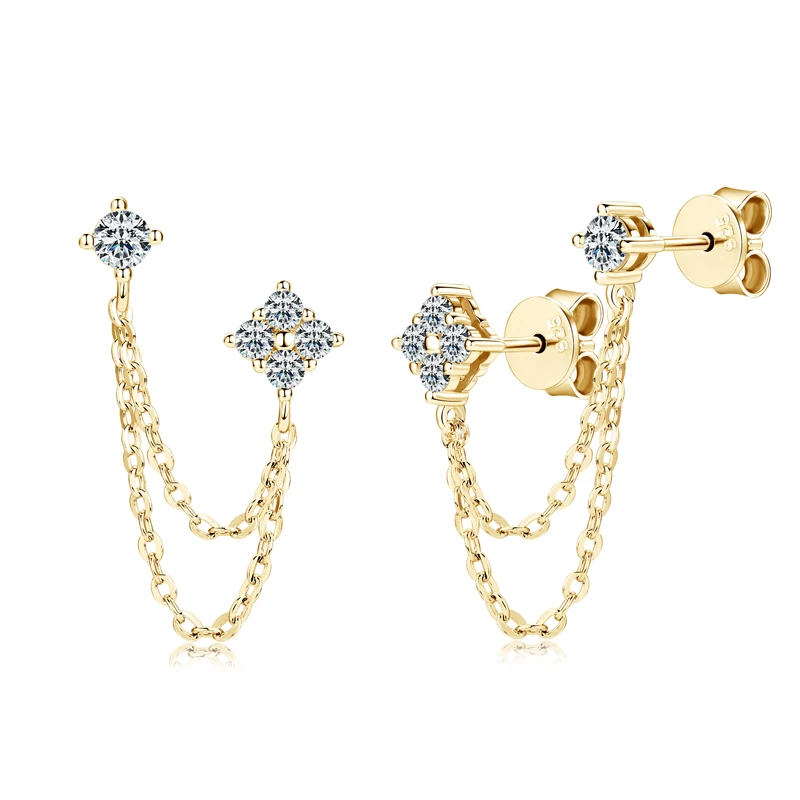 Lnngy 925 Sterling Silber Doppel Ohrstecker Kette Quaste Ohrringe Zertifiziert 3mm & 2mm Blume Moissanit Tropfen Ohrring für Frauen Geschenk – Detail 3